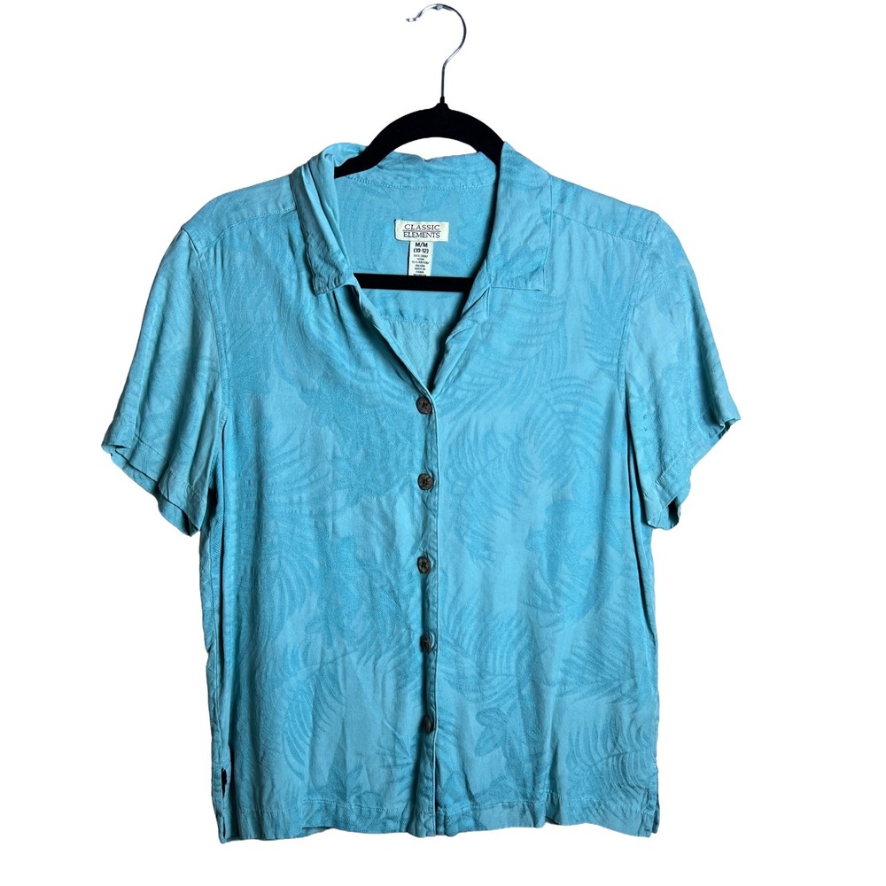 Vintage 90s Classic Elements Silk Rayon Shirt Women's M Coastal Grandmother